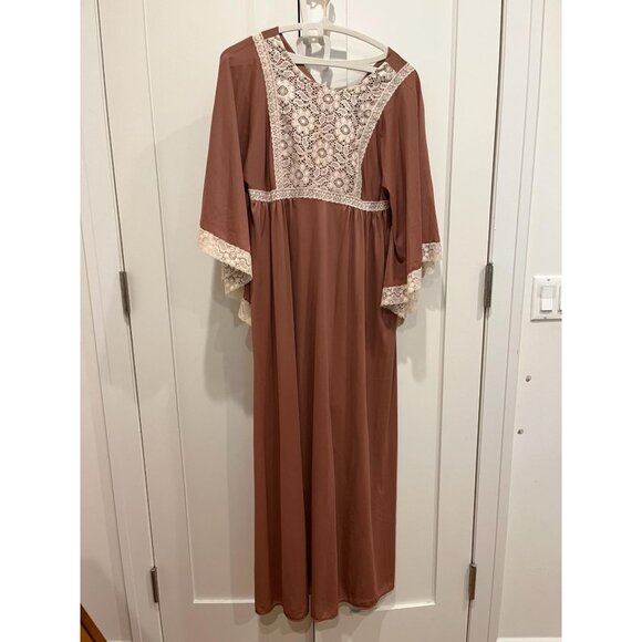 Gilead Dresses & Skirts - Vintage Gilead Boho Lace-Trimming Maxi Dress — Nylon — Size Large